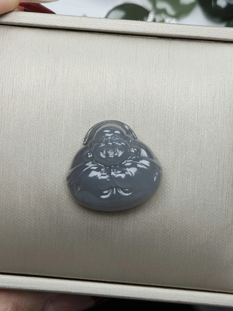 和田玉烟紫色抱抱佛，高22宽24厚11，不含链