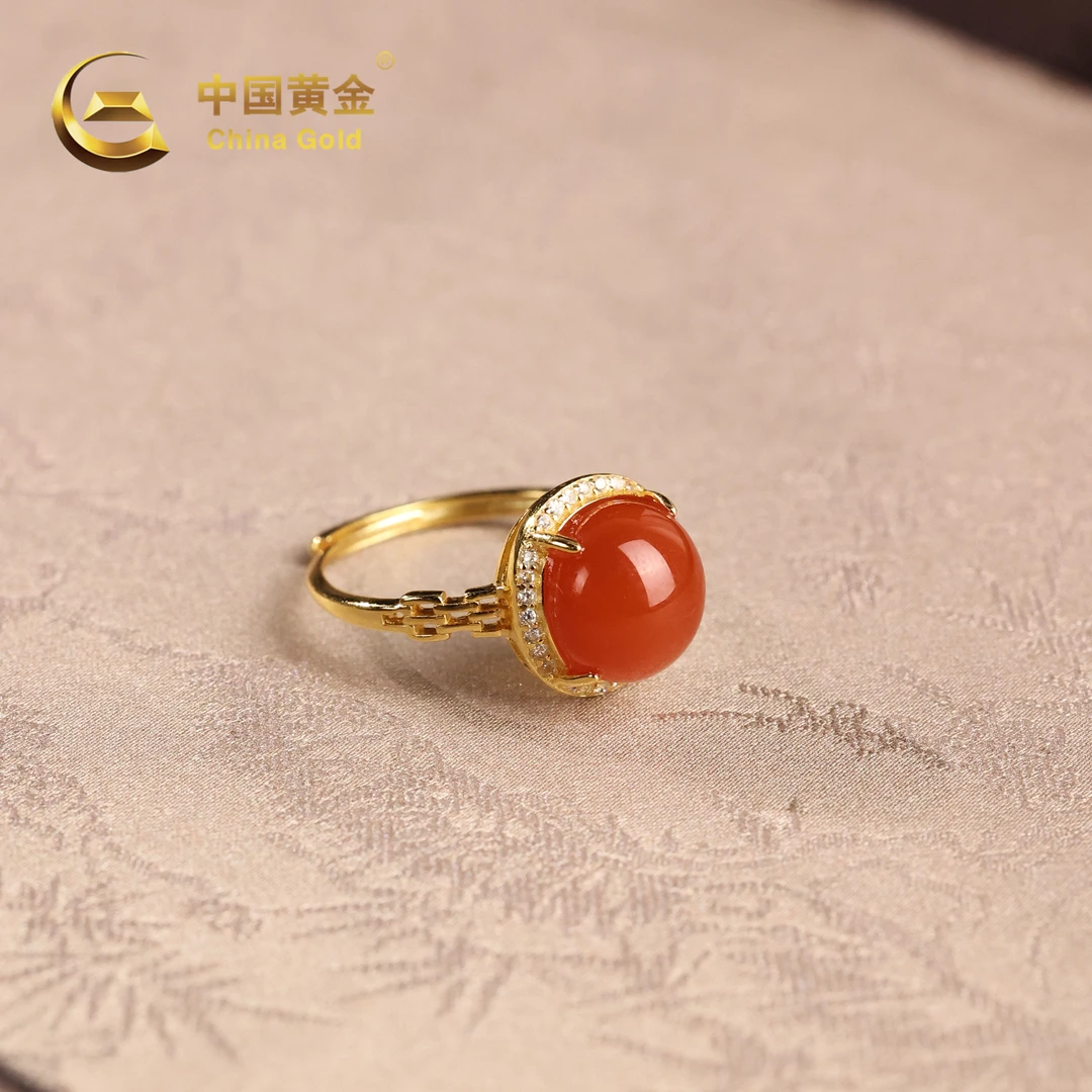 【中国黄金】凝吉 | 南红*戒指*S925银镶嵌-J1682-格