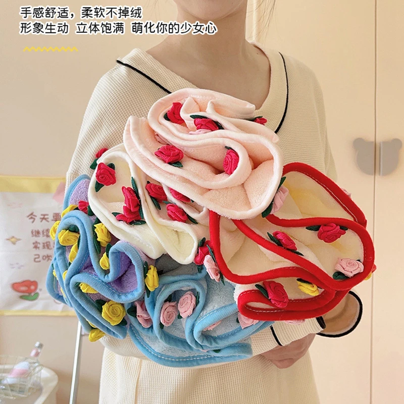 玫瑰擦手巾速干吸水不掉毛家用厨房洗漱台卫生间创意挂式加厚手帕