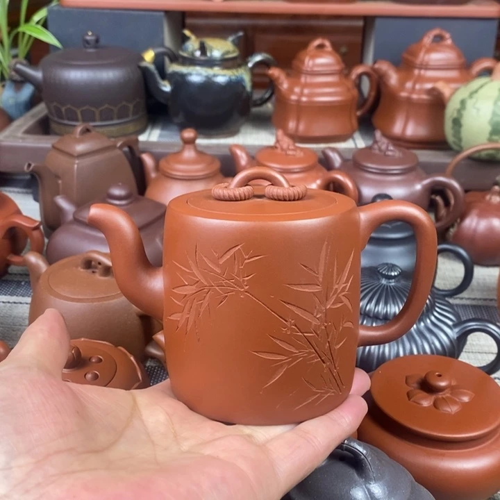 紫砂茶壶双圈300cc原矿红皮龙紫砂特价