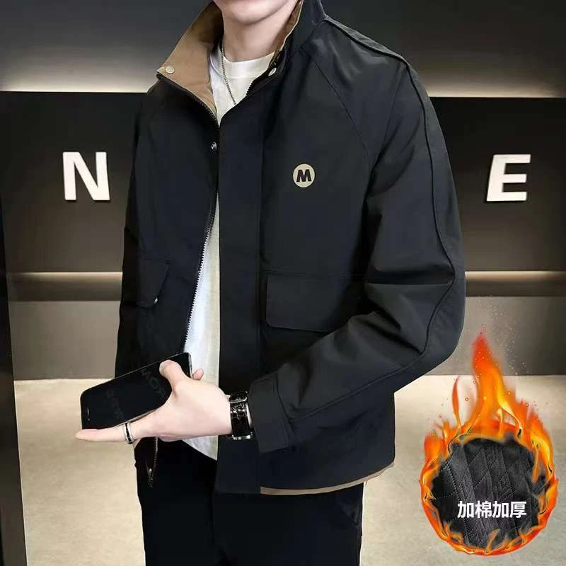 男士加棉加厚外套2025秋冬季新款立领休闲夹克男工装夹棉秋装上衣