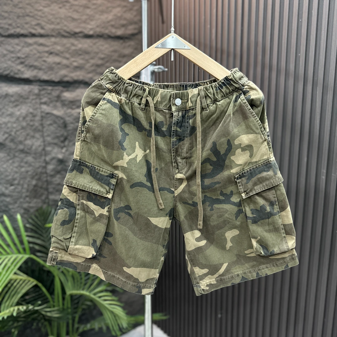 美式复古迷彩工装短裤男士夏季潮牌宽松休闲痞帅牛仔大码五分裤男