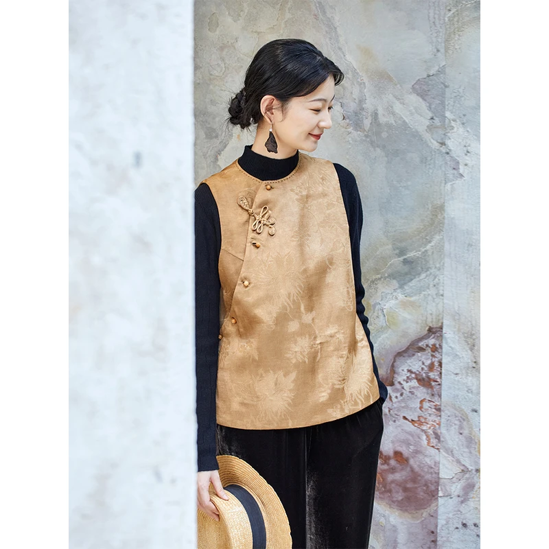 布小匠原创非遗秋冬新款提花国风棉马甲女2024新中式复古高端马夹