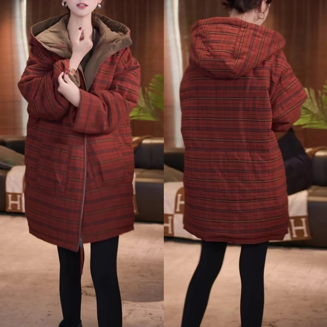 时尚休闲宽松显瘦加厚保暖棉衣2025秋冬季气质双面穿连帽棉服外套