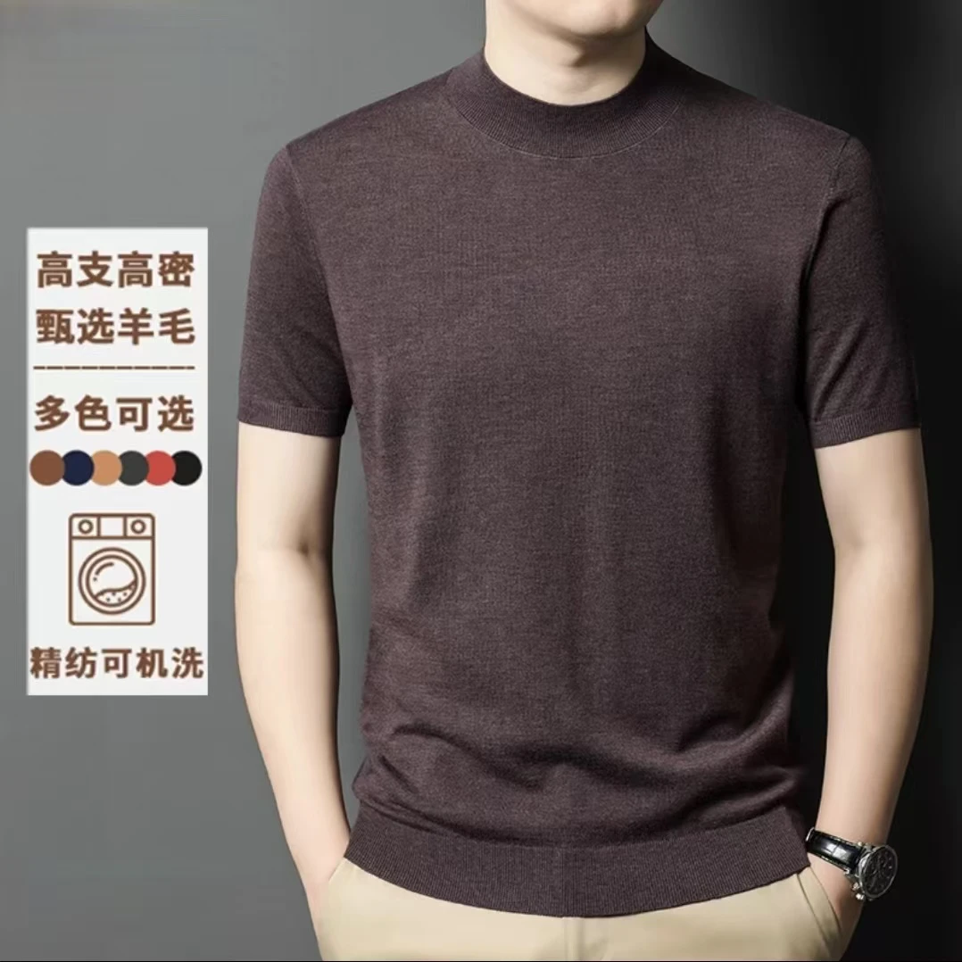 【董老板专属】2025春季新款男士短袖半高领羊毛衫休闲百搭针织衫