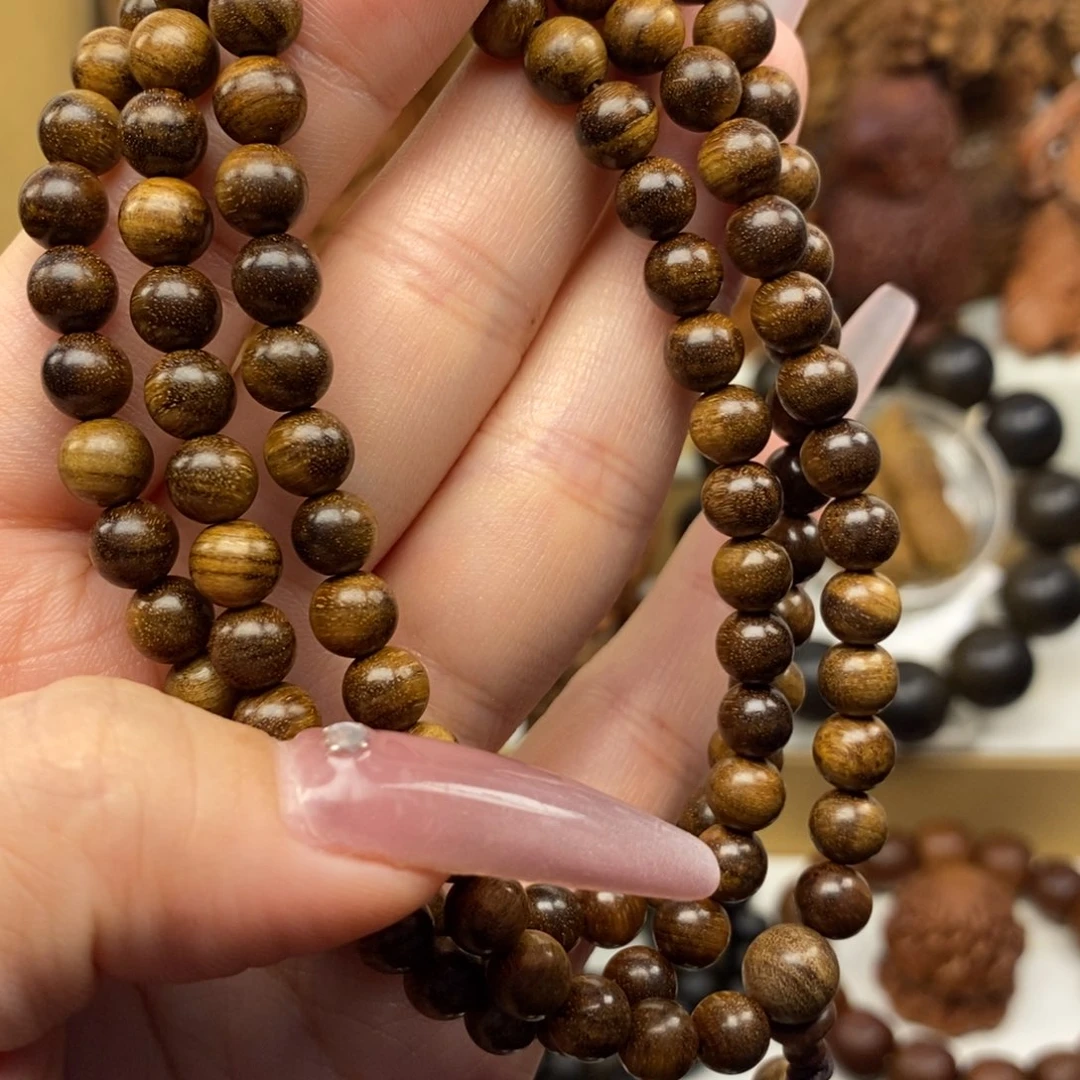 檀香木手串/手链迈索尔老山檀香06.108虎皮奶香，瑕疵