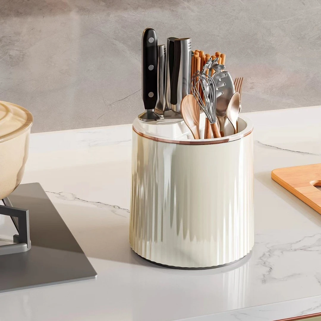 2025新款旋转刀架厨房置物架 多功能收纳盒筷子筒刀具一体