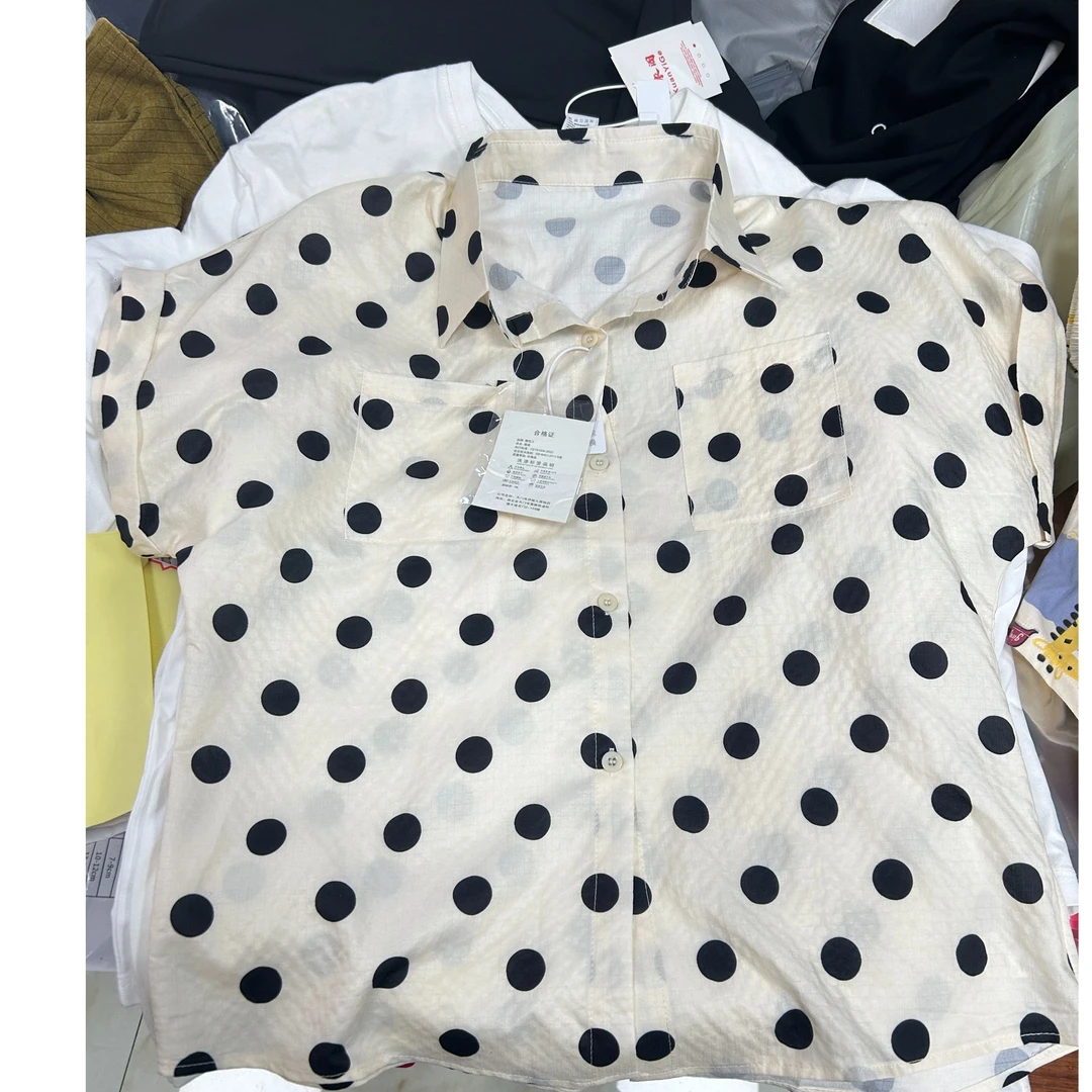 波点衬衫女夏季polo领上衣2572