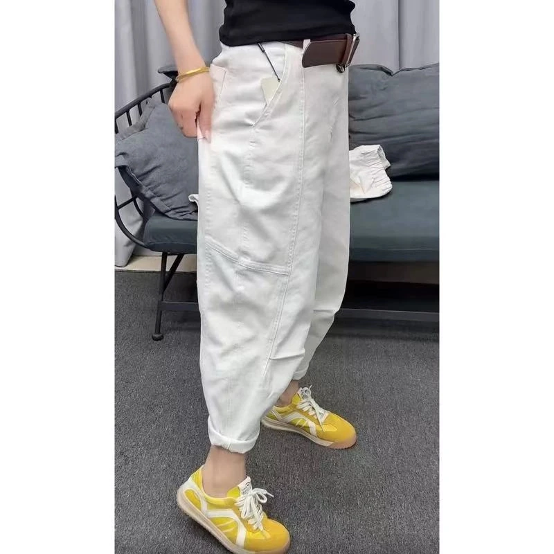 春季新款高腰哈伦老爹裤女时尚百搭宽松显瘦休闲九分直筒阔腿裤女