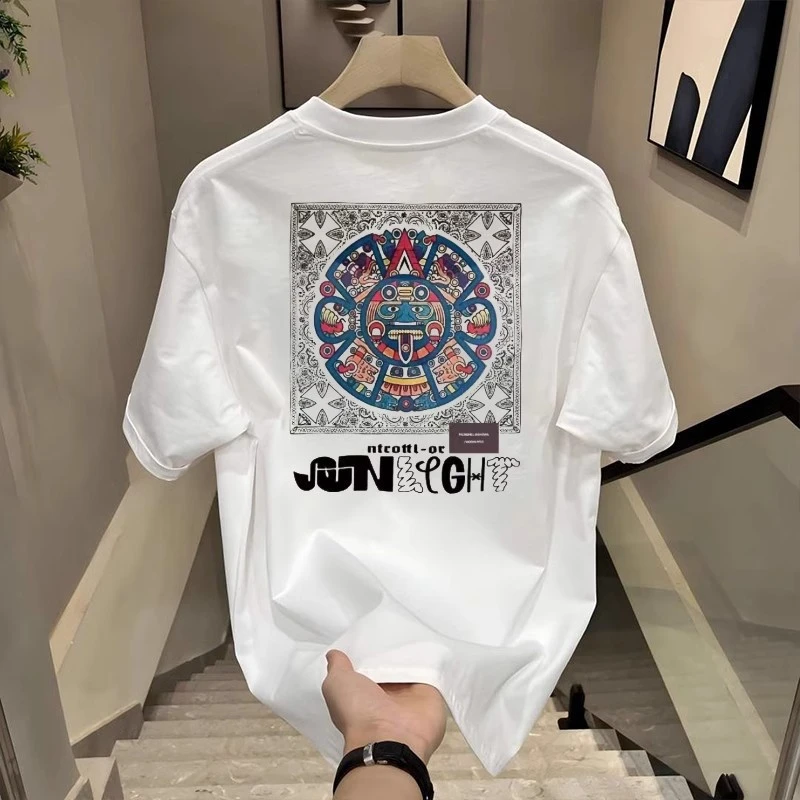 【高品质】男士短袖T恤美式休闲夏季圆领印花打底透气T恤百搭上衣