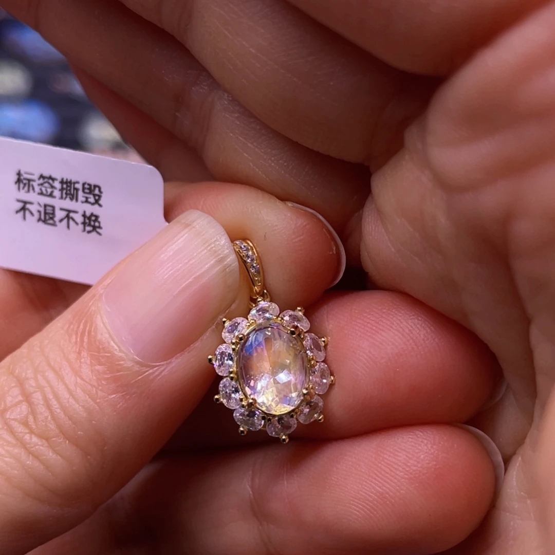 吊坠(不含链)银S925镀金镶嵌长石吊坠
