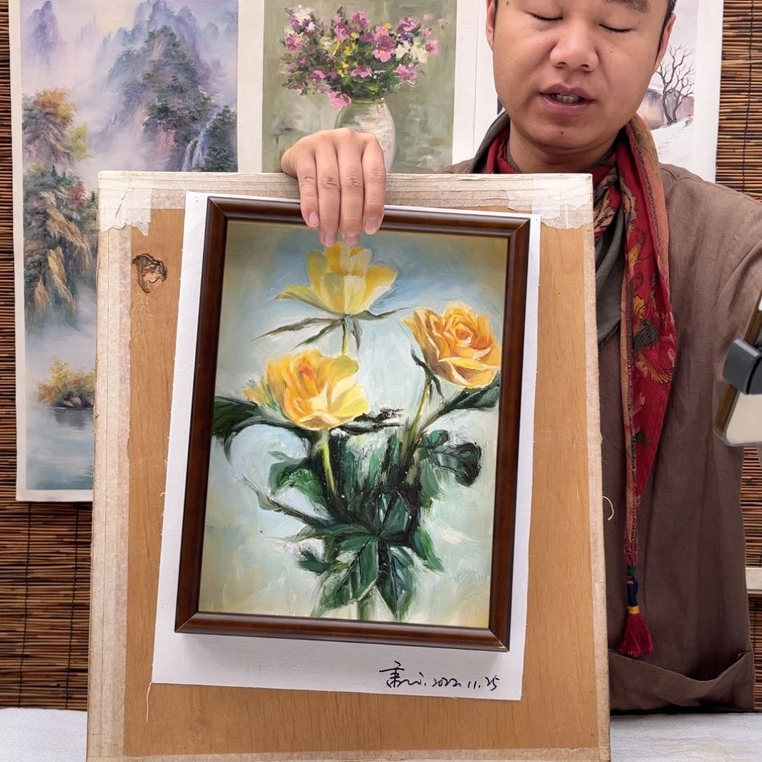 油画行路人小院绘画作品竞拍
