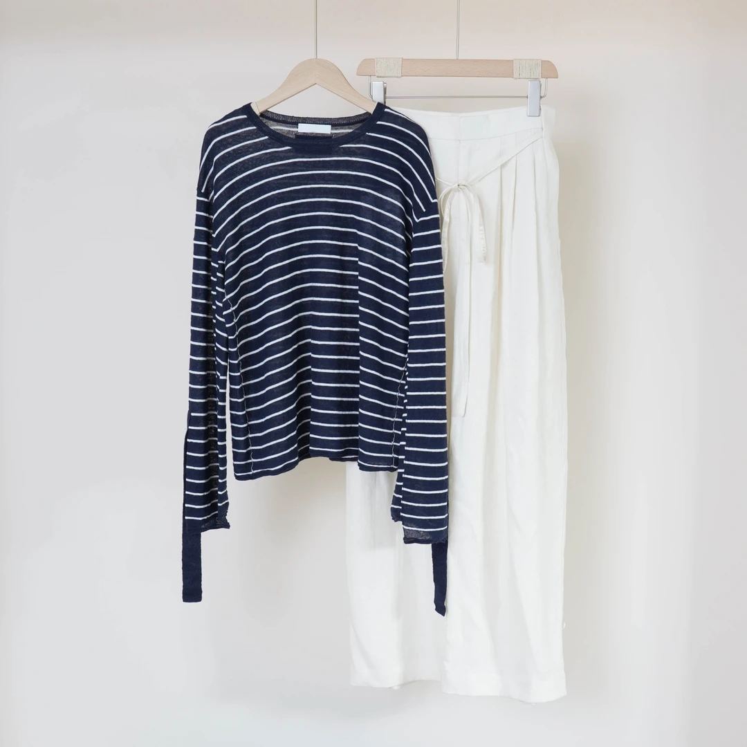 40036【ED订单】2025春季新款Ed+元厂单~重磅汉麻亚麻条纹针织衫女