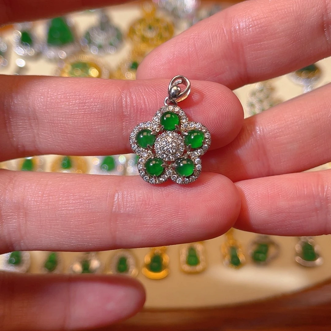 吊坠(不含链)银S925镶嵌翡翠