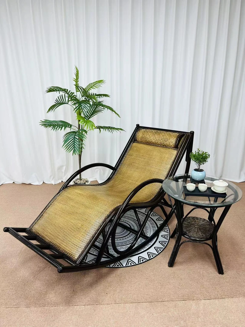 天然真藤椅家用老人休闲摇椅午休藤编阳台懒人躺椅冬夏两用