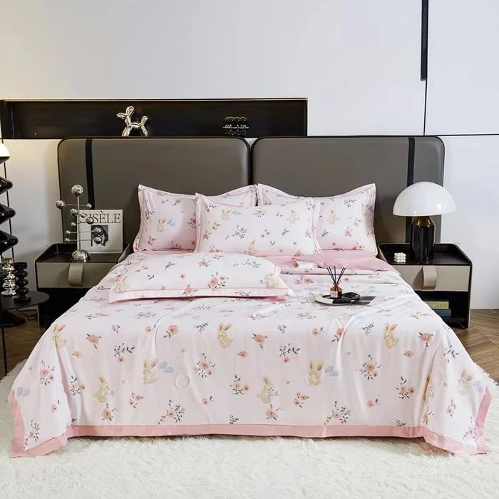 莱赛尔天丝新款夏被四件套轻奢薄款夏凉被印花机洗凉感亲肤柔软