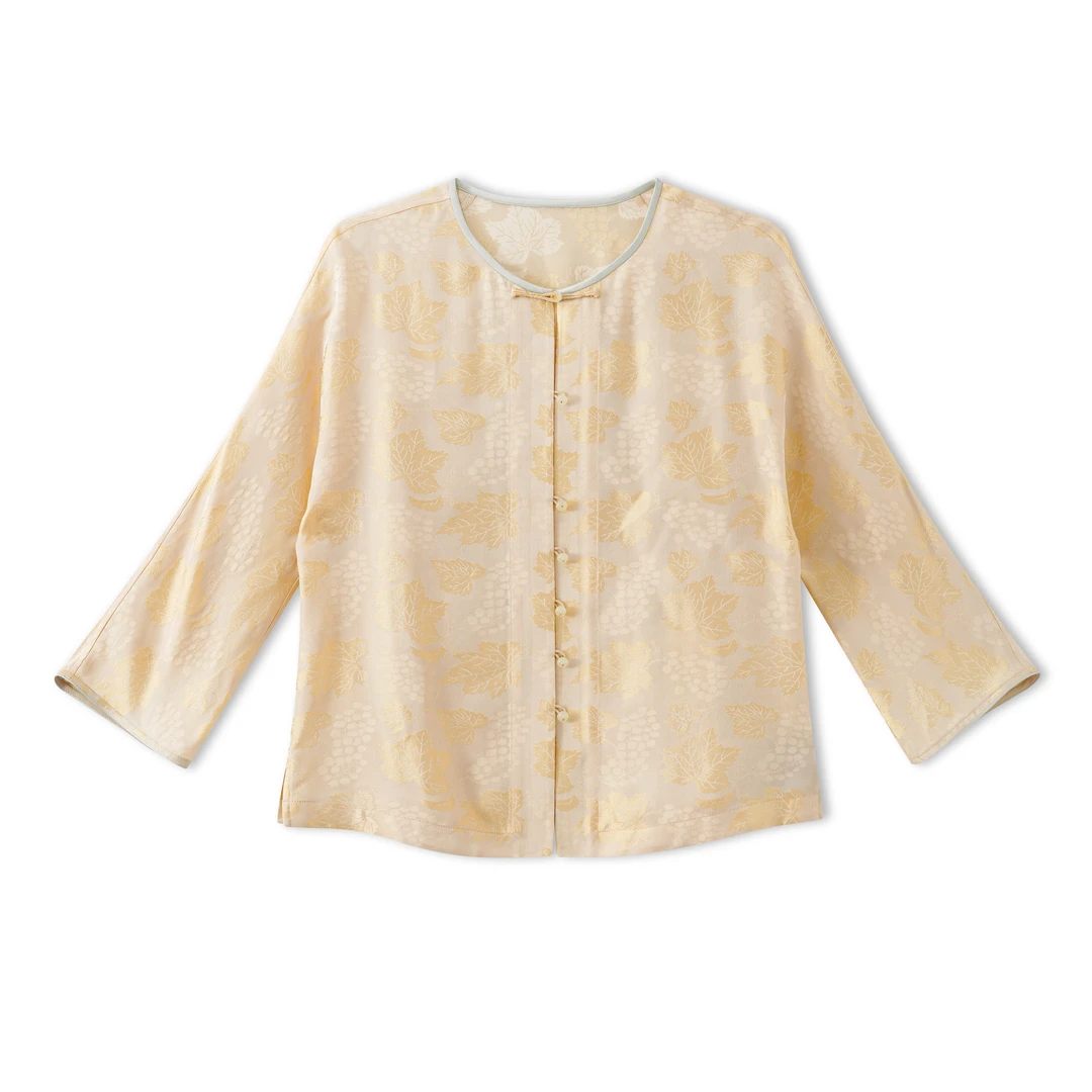 诗晴-YZQS256113新中式桑蚕丝宋锦绞萝中国风复古气质外套女装