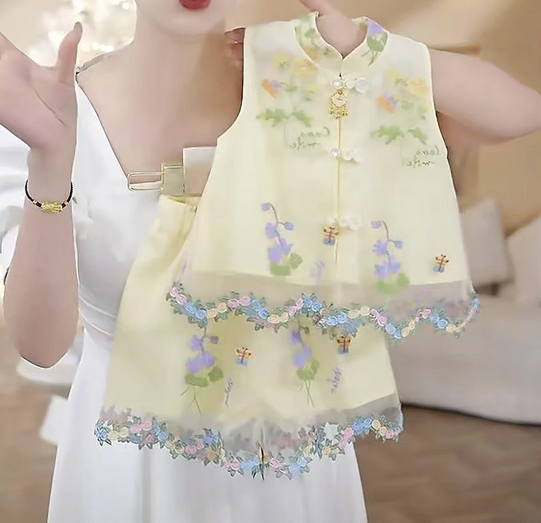 女童中国风薄款套装2025儿童a类夏季汉服洋气宝宝百搭时尚两件套