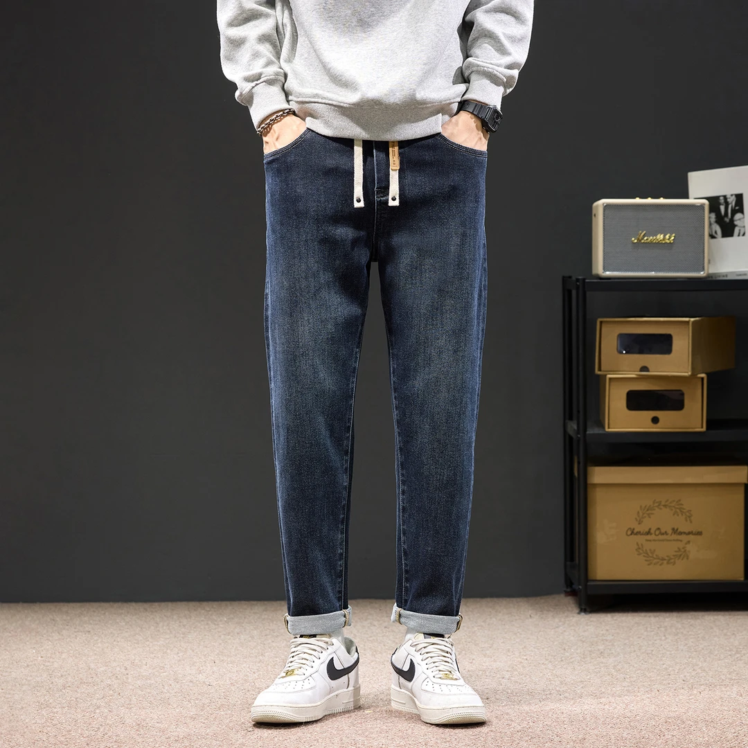 2025秋季新款松紧腰无铁牛仔裤男士男款弹力百搭宽松直筒长裤子男