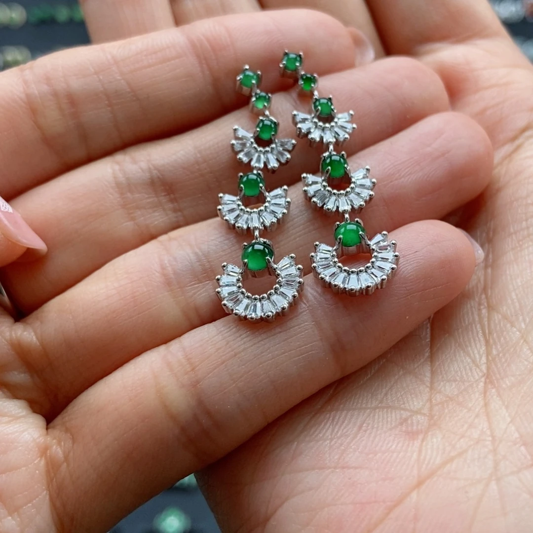 翡翠耳饰银S925镶嵌茜*翡翠首饰