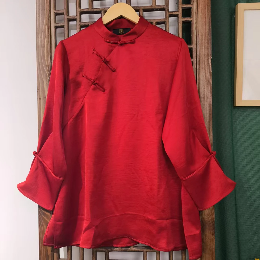 凤徕兮私人定制红色光板盘扣小立领打底上衣 (HY1089) 红