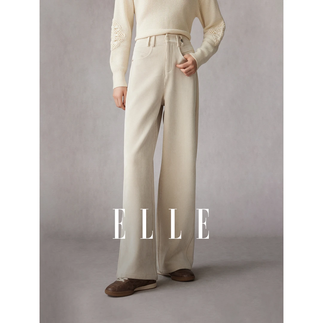 【赵老板专属】ELLE复古灯芯绒宽松阔腿裤24冬季新款高腰EK40339