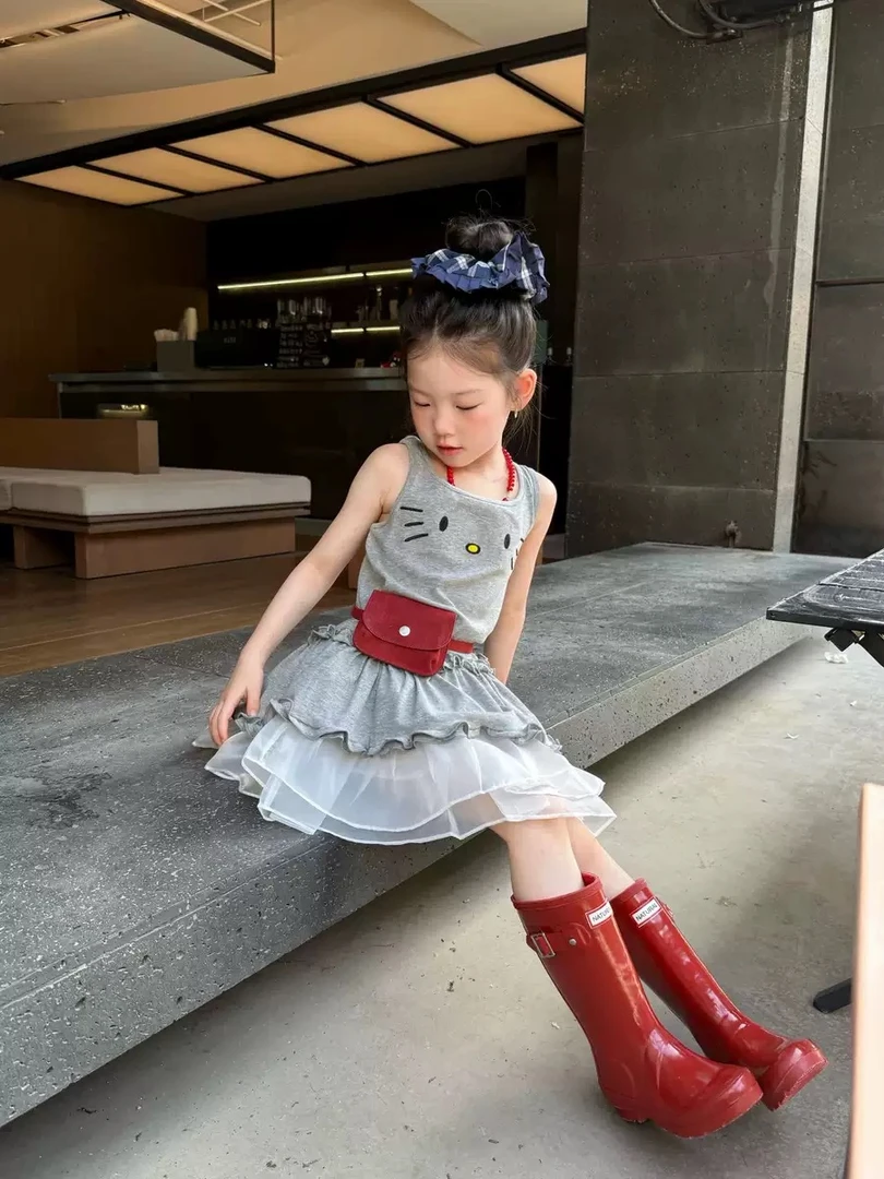 女童夏季新款刺绣猫咪上衣+短裙MT5-07/MT5-08
