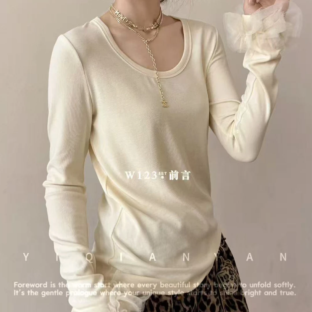 欧货正品w123秋新款花苞时尚纯色百搭圆领上衣女