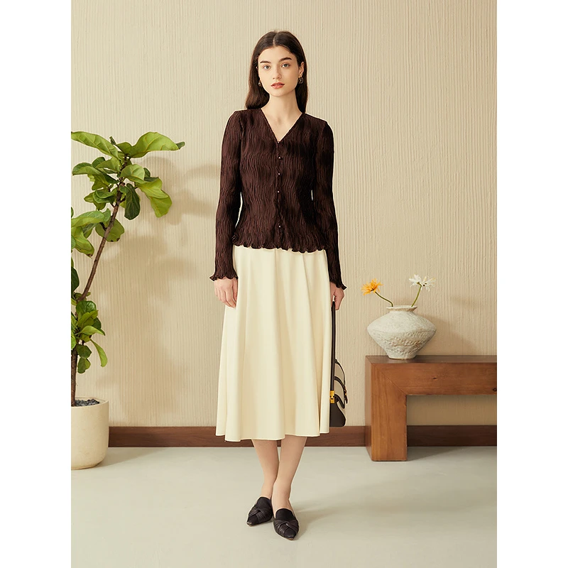 YINER音儿25春季法式优雅手工褶艺衬衫美拉德轻上衣8C65170146