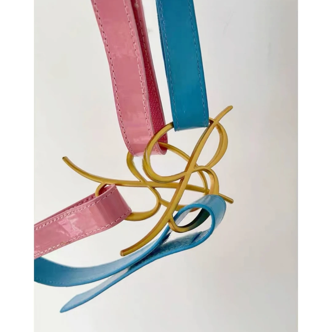 喜发发studio y2k时尚金属字母漆皮细腰带【粉蓝颜色随机】