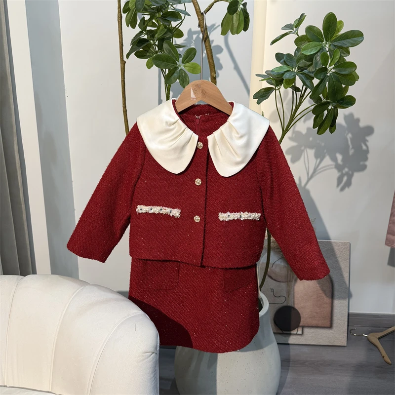 1119【胡】大童亲子时尚休闲加棉外套背心裙套装-241011