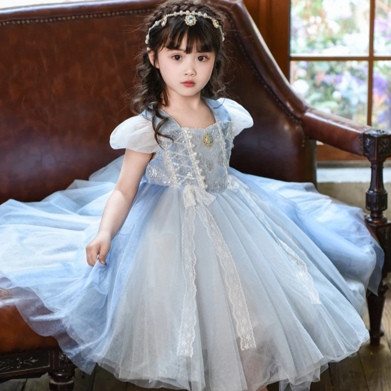 女童爱莎公主裙夏季儿童蓬蓬纱裙夏装小女孩生日礼服演出服连衣裙
