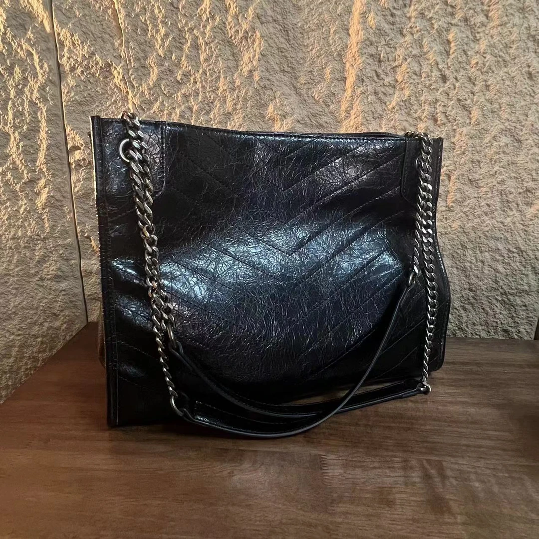 YNPO24年秋冬新款重工女包叉托特黑色邮差托特叉