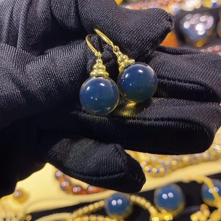 蓝珀未镶嵌珠宝奇石墨西哥蓝珀耳环12