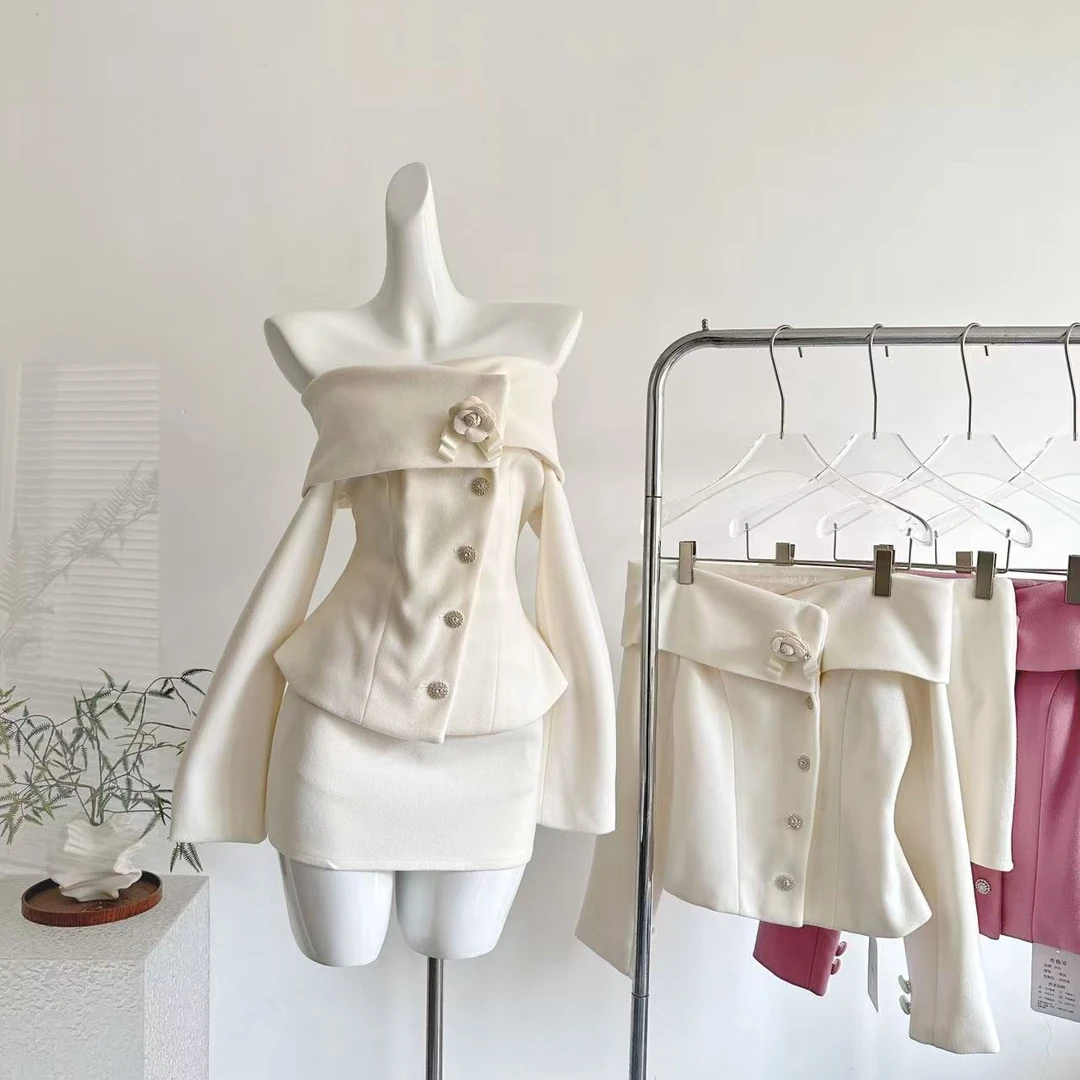 少女优雅赫本风大衣外套+半身裙+连衣裙套装