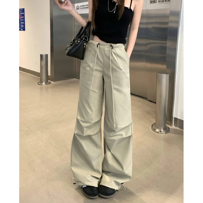 2025秋季新款美式辣妹风设计高级百搭抽绳垂感直筒裤工装休闲裤女