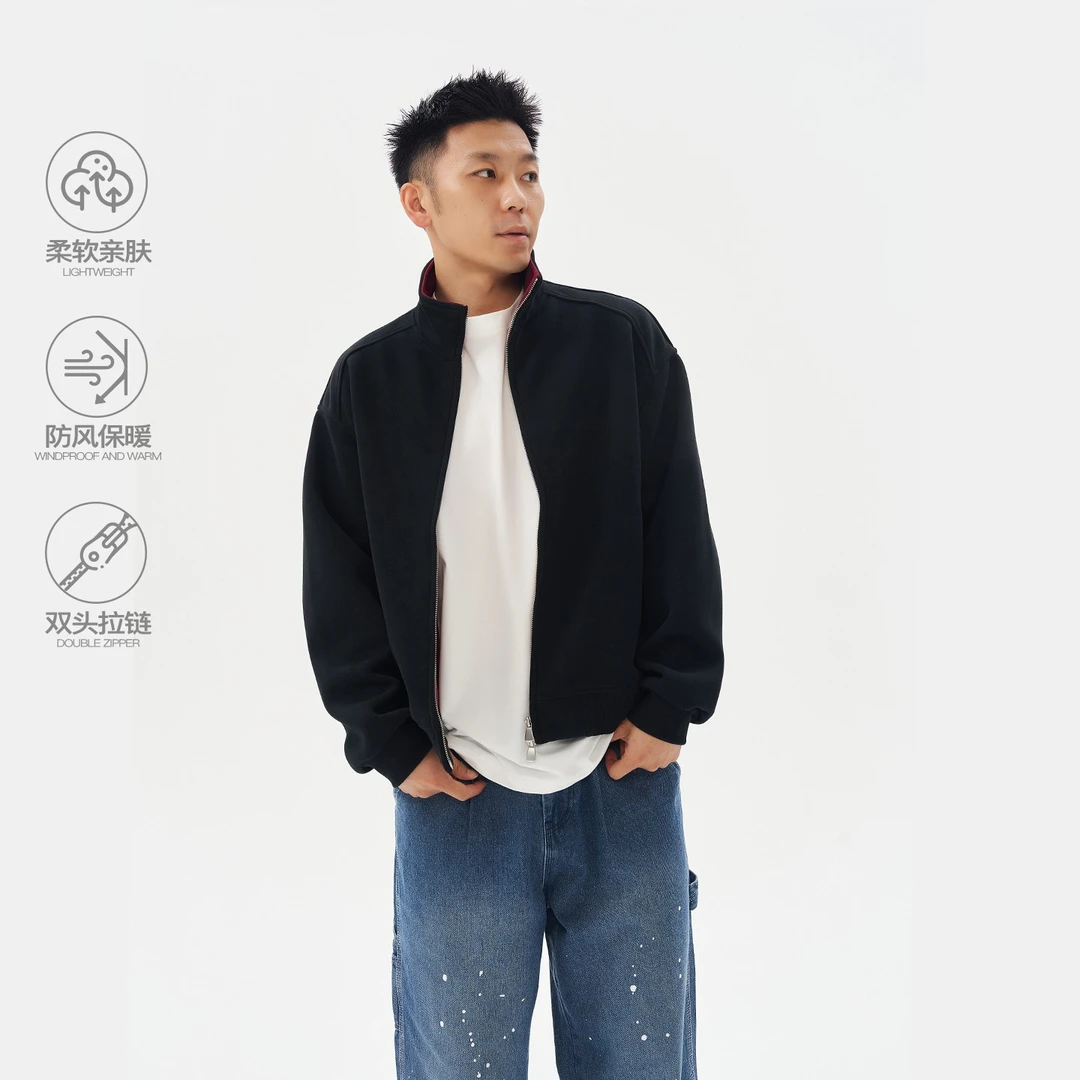 FUTURE MAKER 美式复古防风保暖双头拉链立领针织运动夹克外套