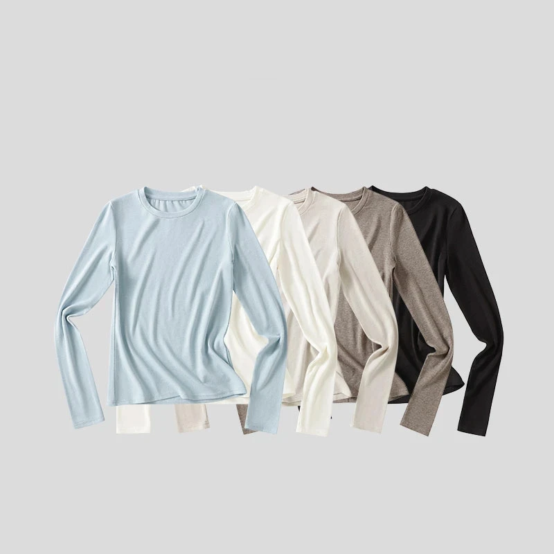 2025新款休闲百搭纯色bra迪桑棉长袖修身型内搭秋冬简约大厂品质