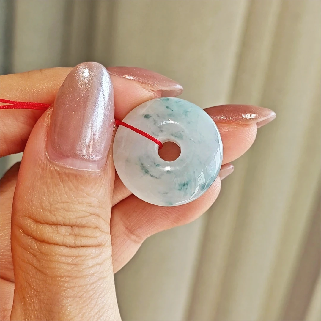 福利 翡翠细糯化飘花平安扣 无瑕卡20-6.5mm