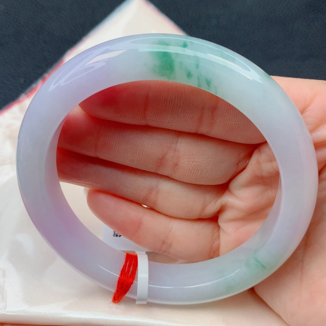 翡翠未镶嵌手镯61-62糯冰淡春彩飘绿花