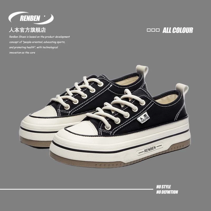 人本官方旗舰店2025新款时尚百搭帆ins黑色布鞋休闲爆款布鞋ol