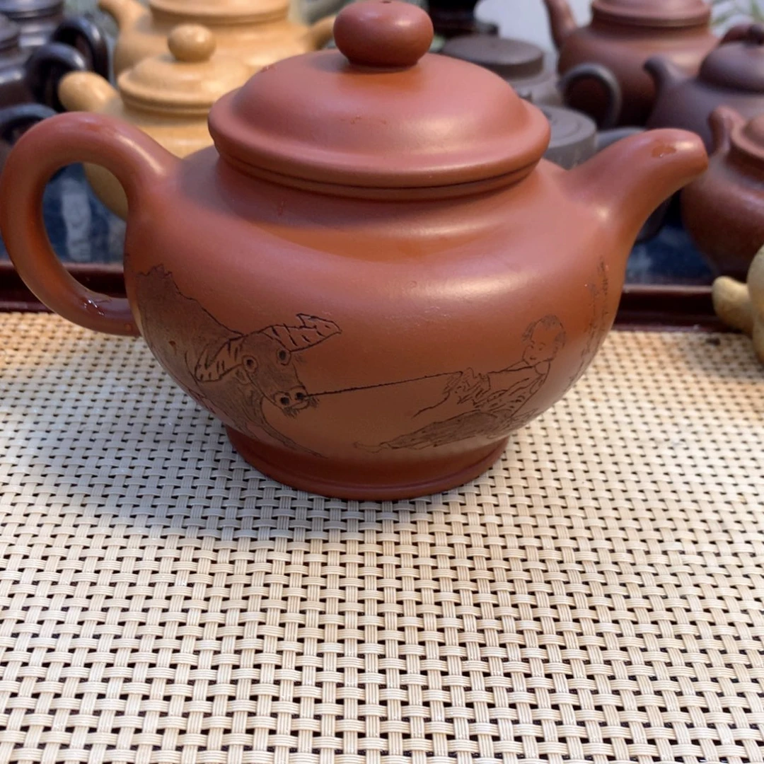 郑***少茶壶紫砂宜兴原矿红皮龙500cc