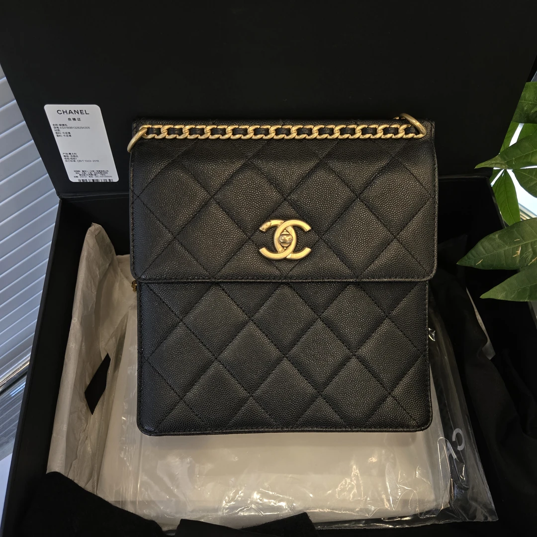 99新 Chanel/香奈儿 黑金23A Ado荔枝纹双肩包