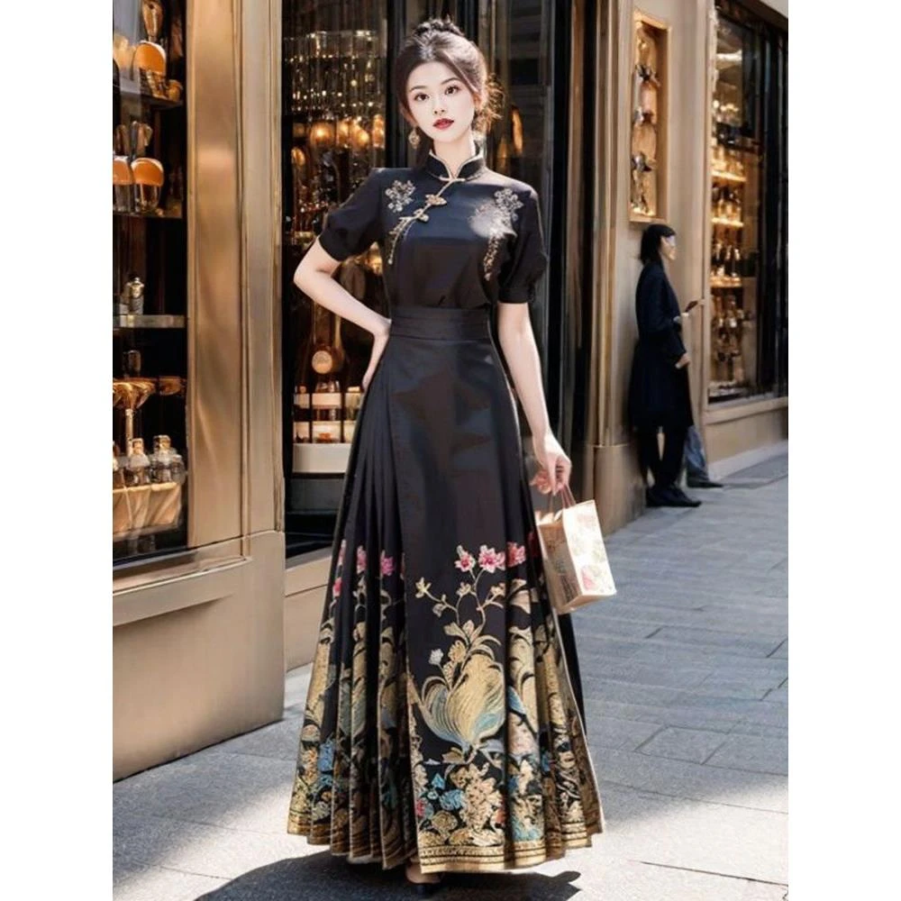 新中式国风可上班穿的马面裙套装日常百搭绣花汉服古风女新款夏季