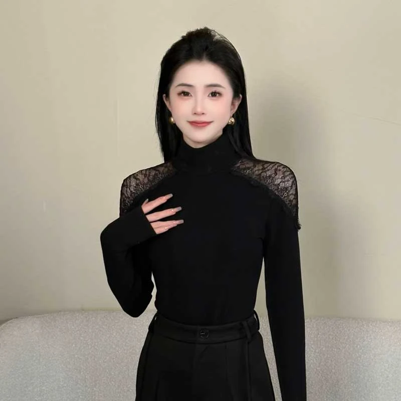 【直角肩】设计感拼接长袖T恤女冬季加绒加厚打底衫上衣8881