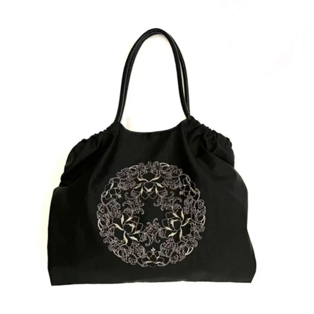 【花好月圆刺绣包】香云玫瑰提花老料女士复古托特包40*33重工印花