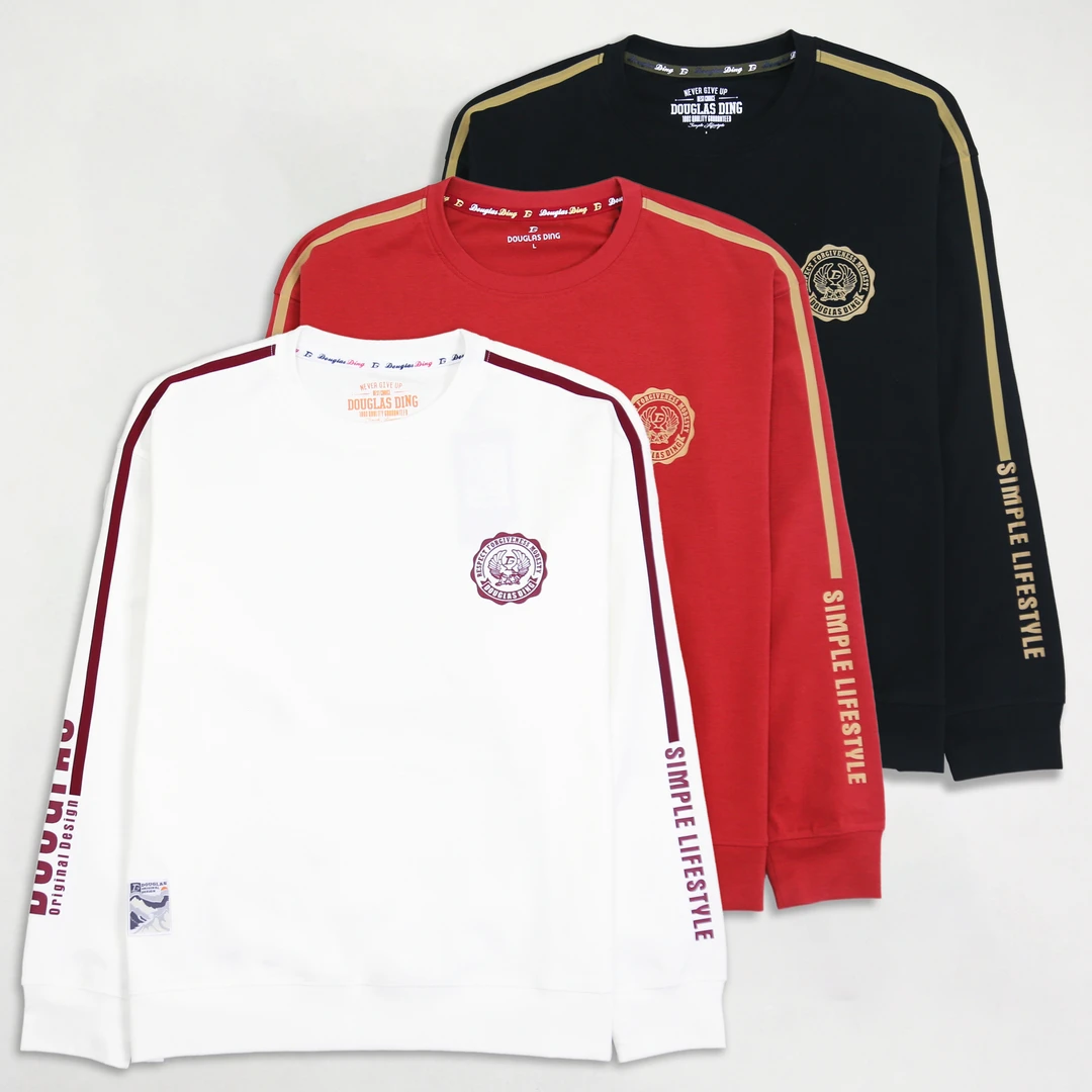 【道格拉斯】黑白红色微格纹织法爽滑透气休闲男套头圆领T恤DD327