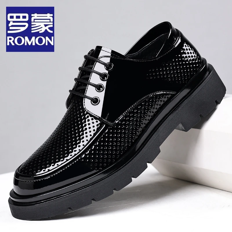 Romon/罗蒙男鞋2025夏季新款商务正装皮鞋男大码镂空透气新郎婚鞋