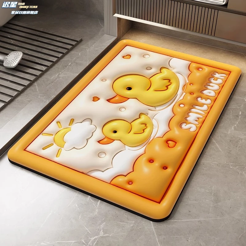 浴室地垫卫生间门口防滑脚垫厕所硅藻泥吸水垫速干卡通家用地毯子