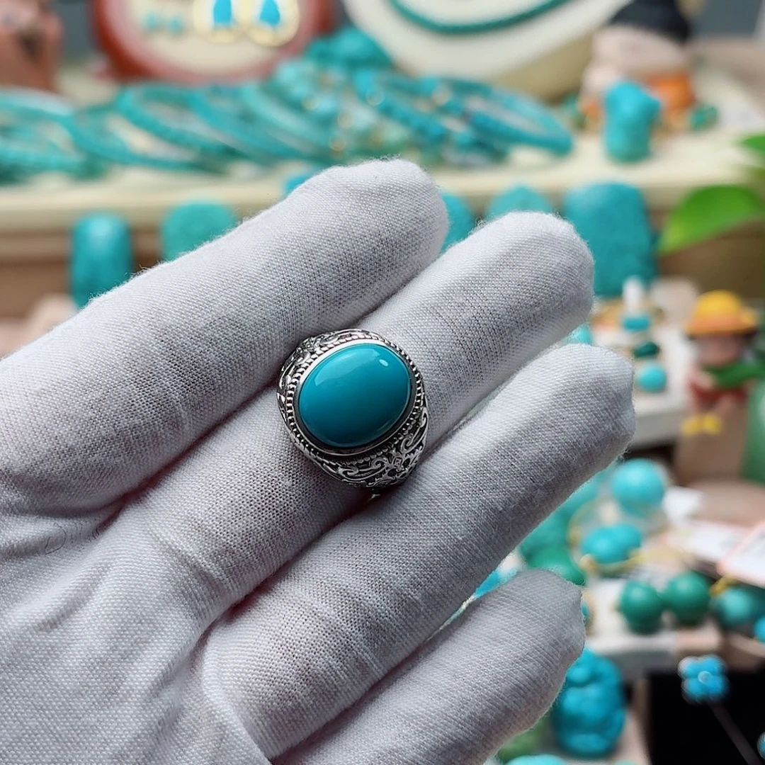 绿松石银S925镶嵌戒指